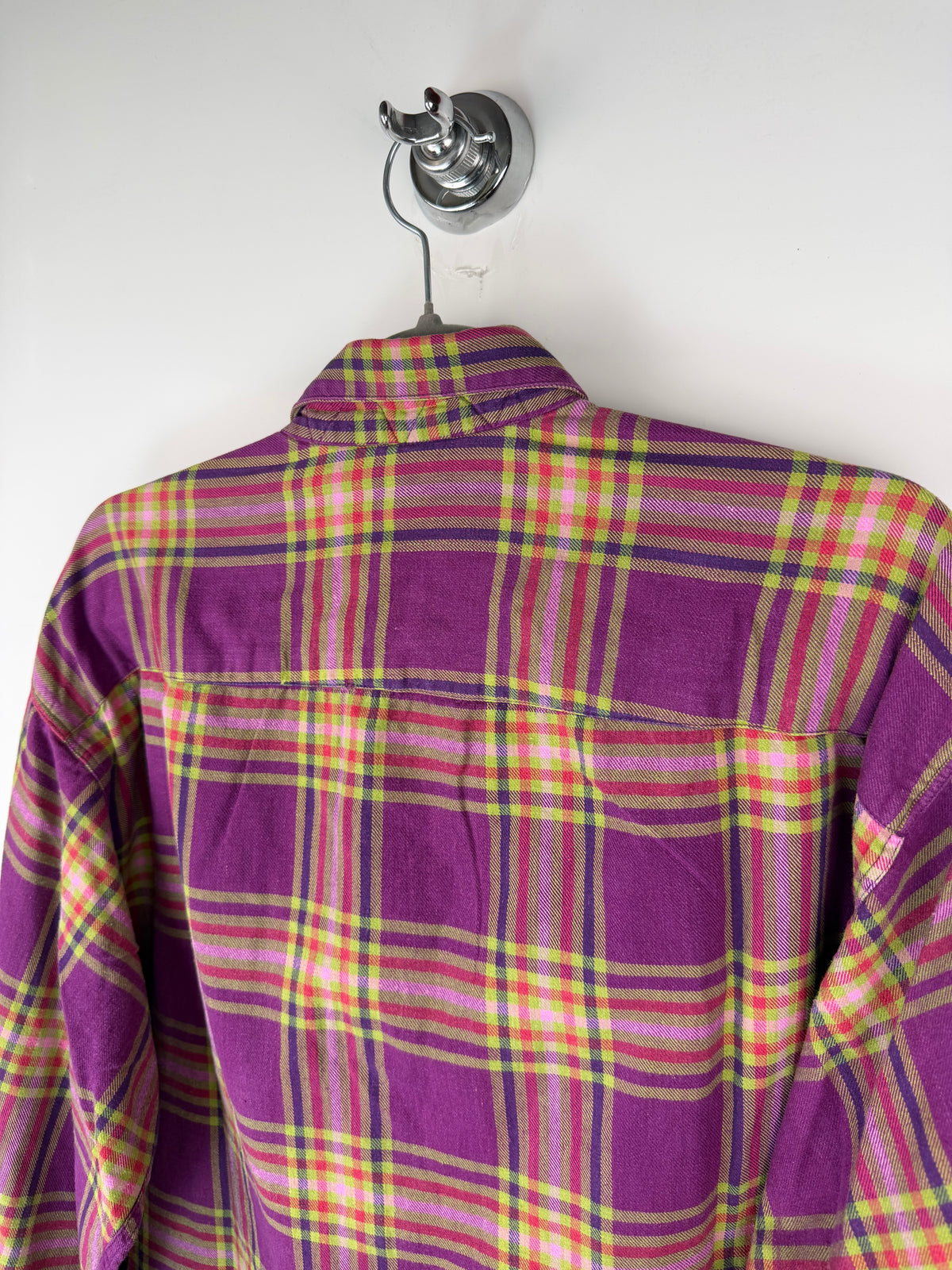 Camicia vintage tartan viola e verde lime