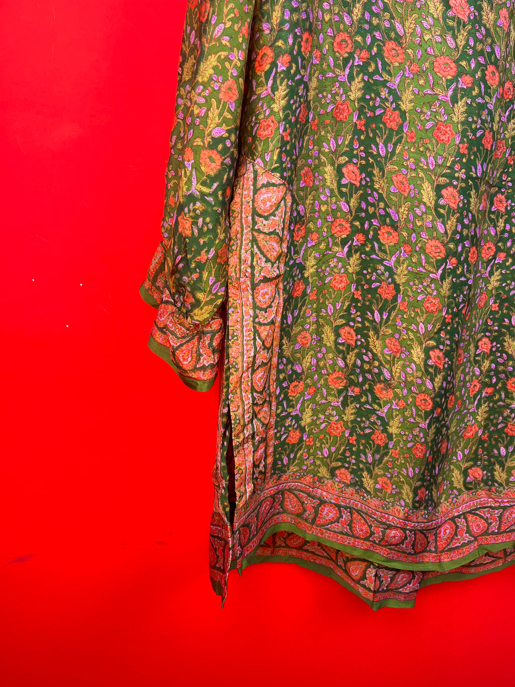 Vintage Floral Bow Dress Green Boho M/L