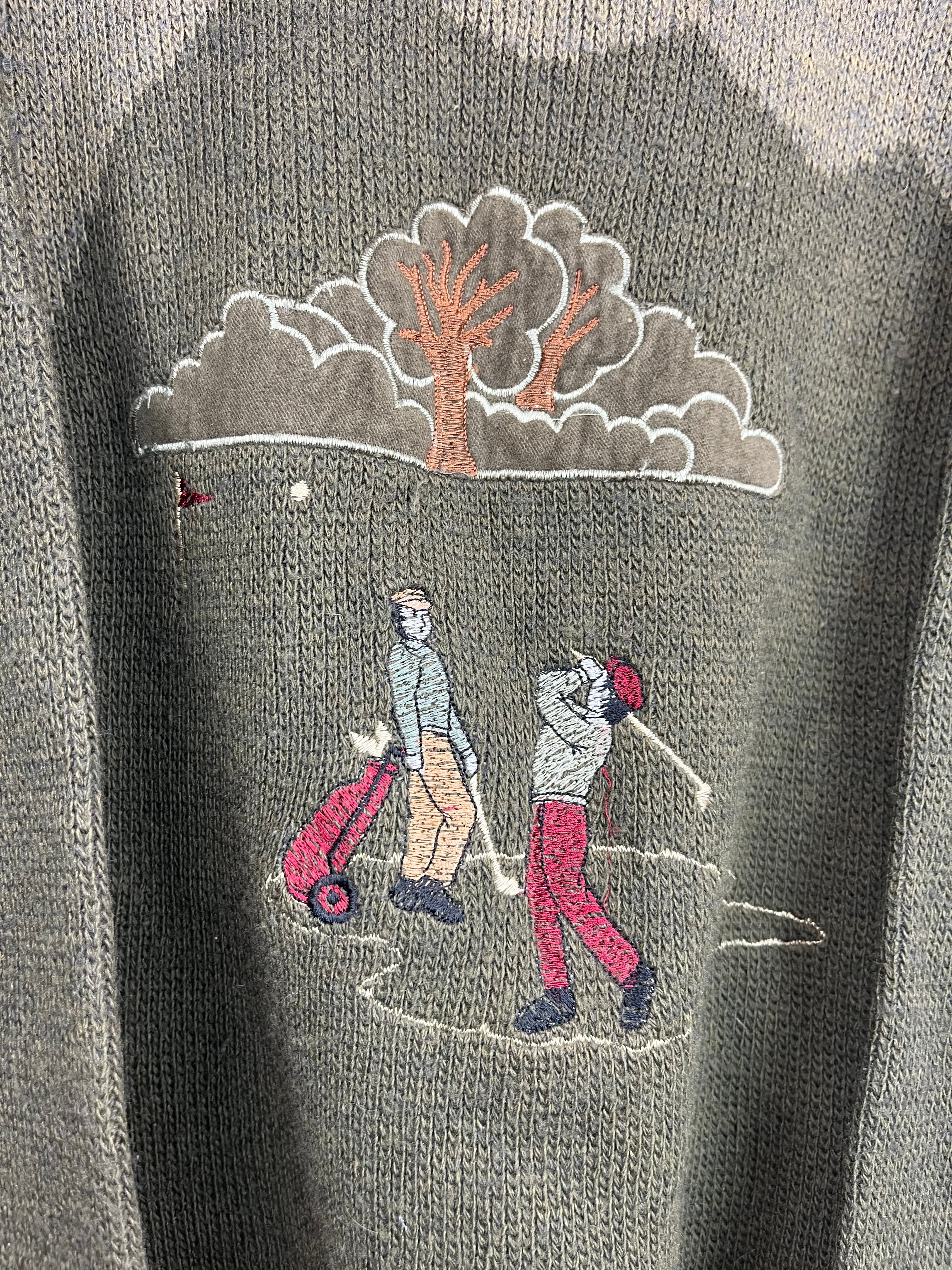 Vintage Golf Embroidered Sweater Green Wool Blend Oversized Crewneck