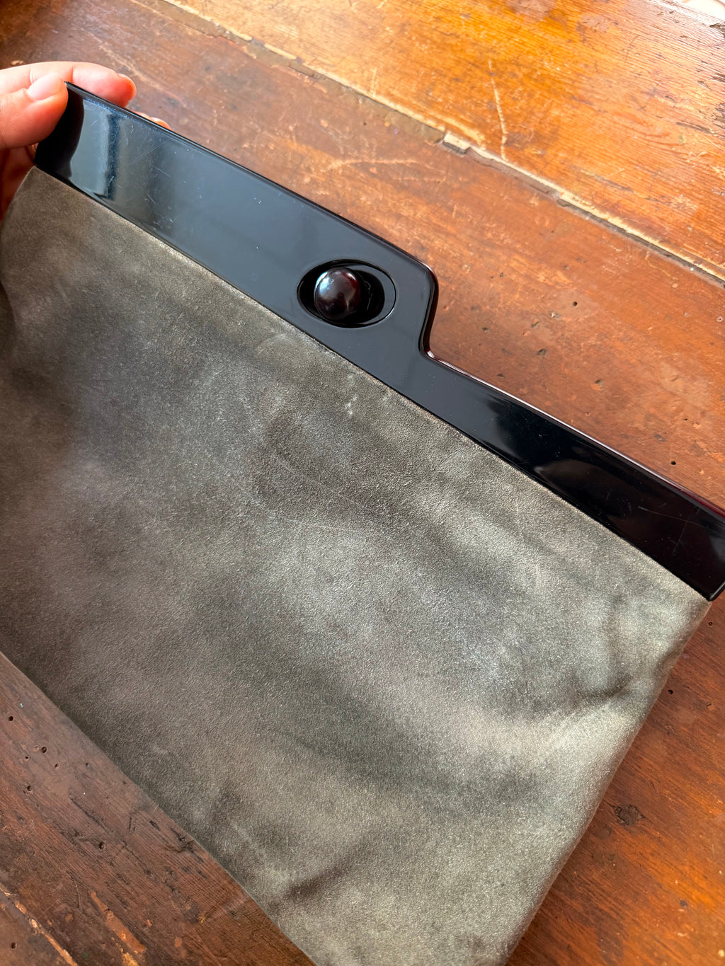 Vintage Made in Italy Grey Suede Frame Clutch