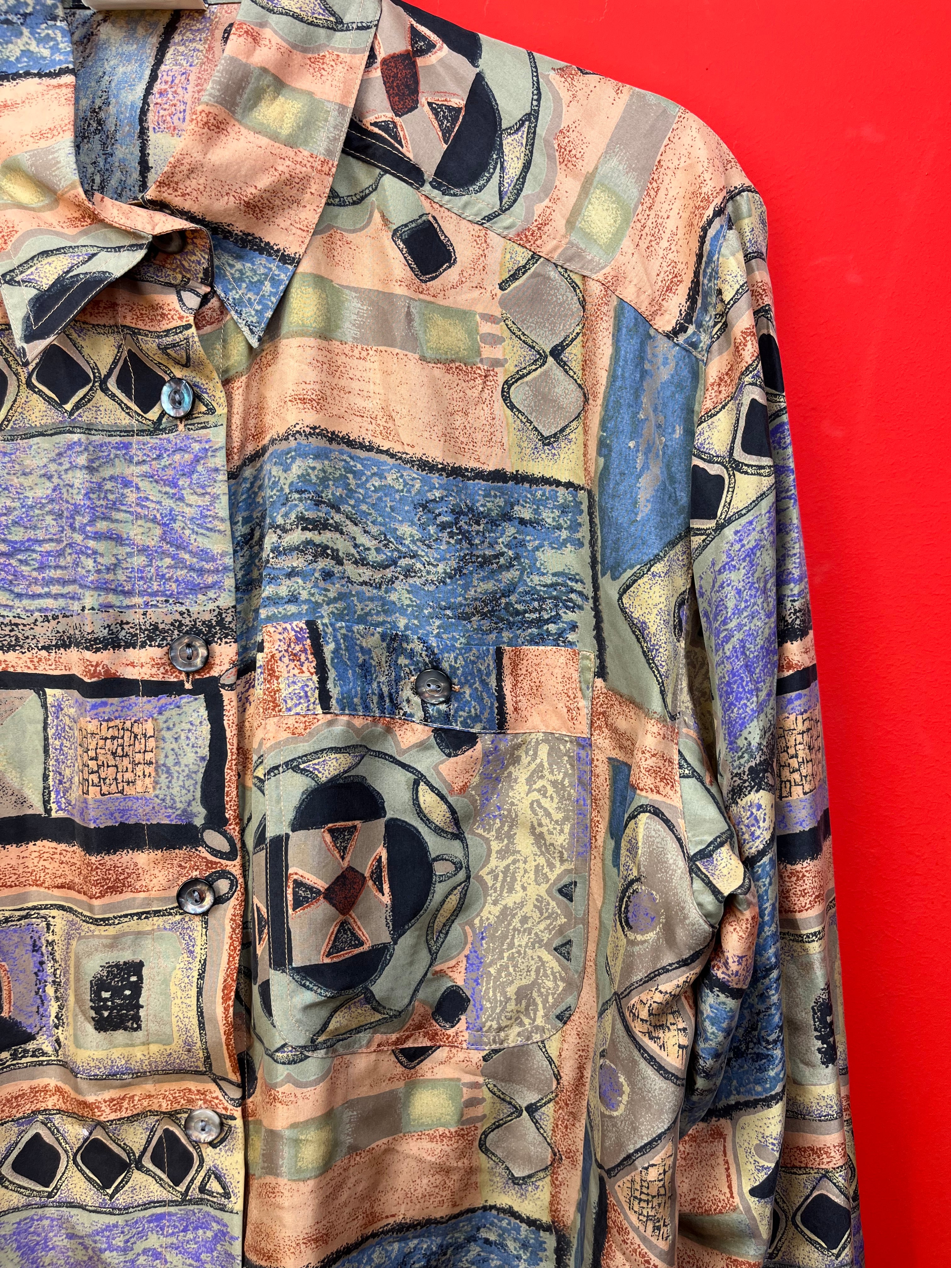 Camicia Vintage Verse 100% Seta Astratta
