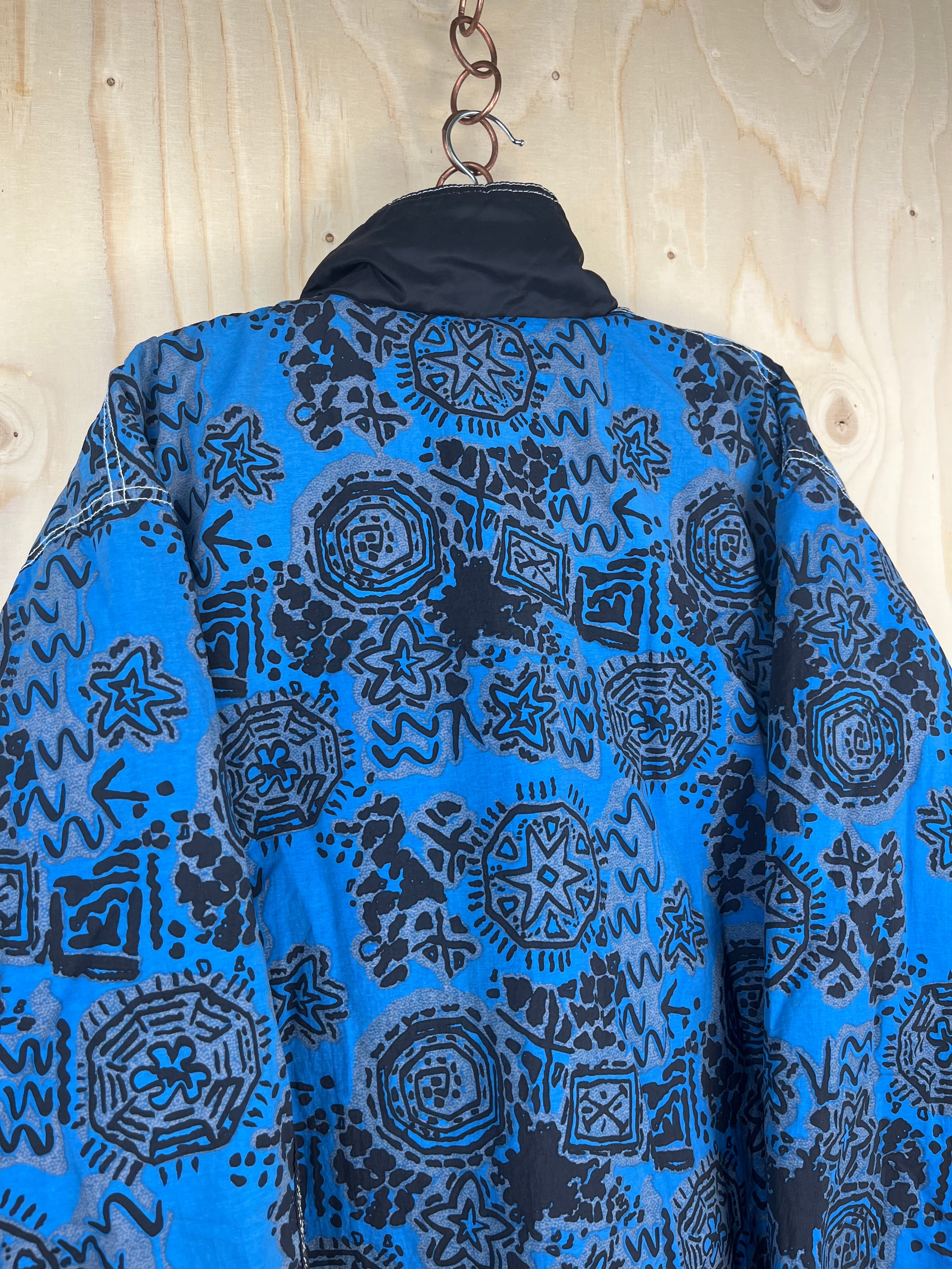 Vintage 90s Pattern Pullover Jacket Half Zip Blue Abstract Jacket