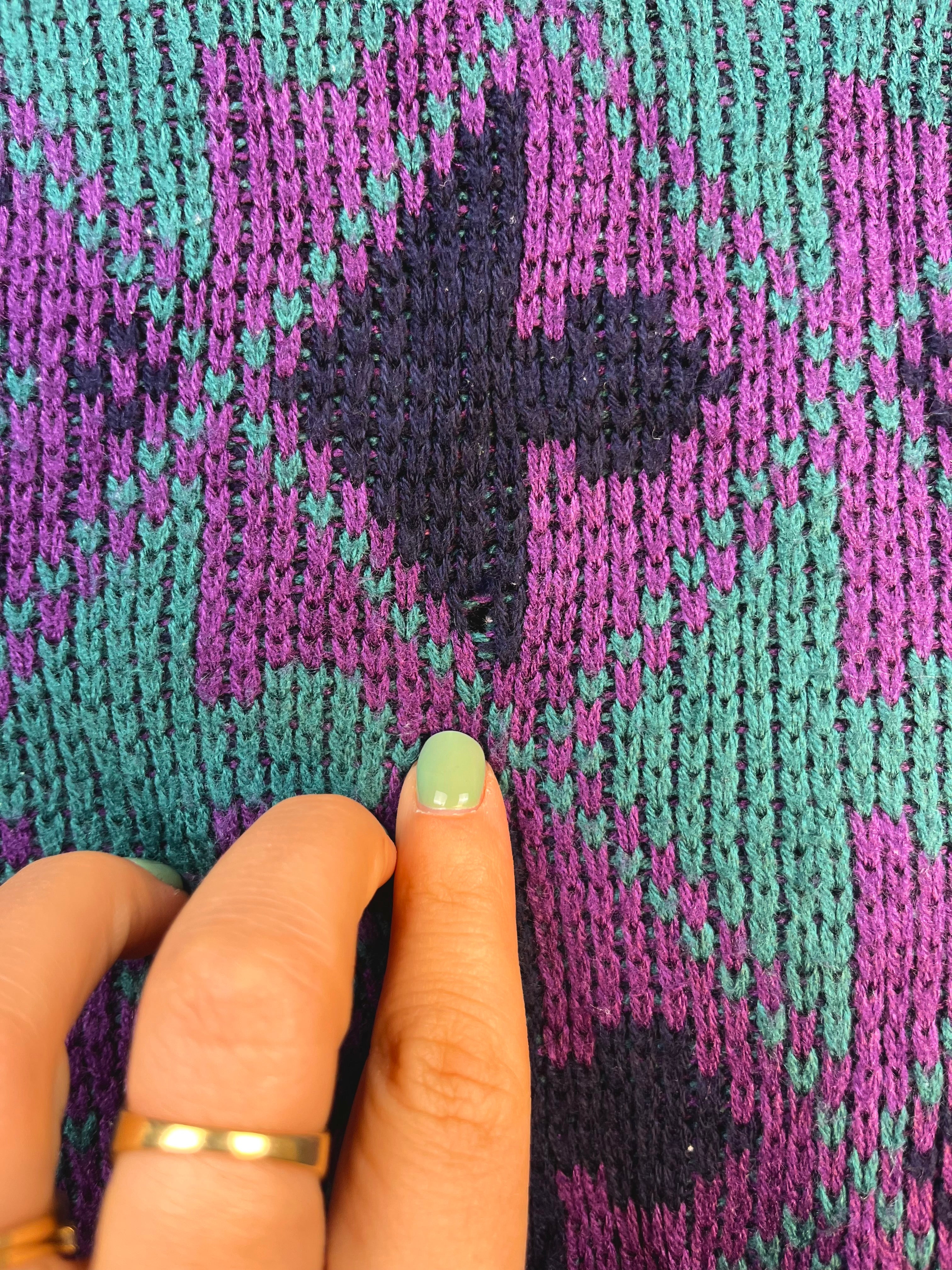 Vintage Pattern Knit Sweater Purple & Green