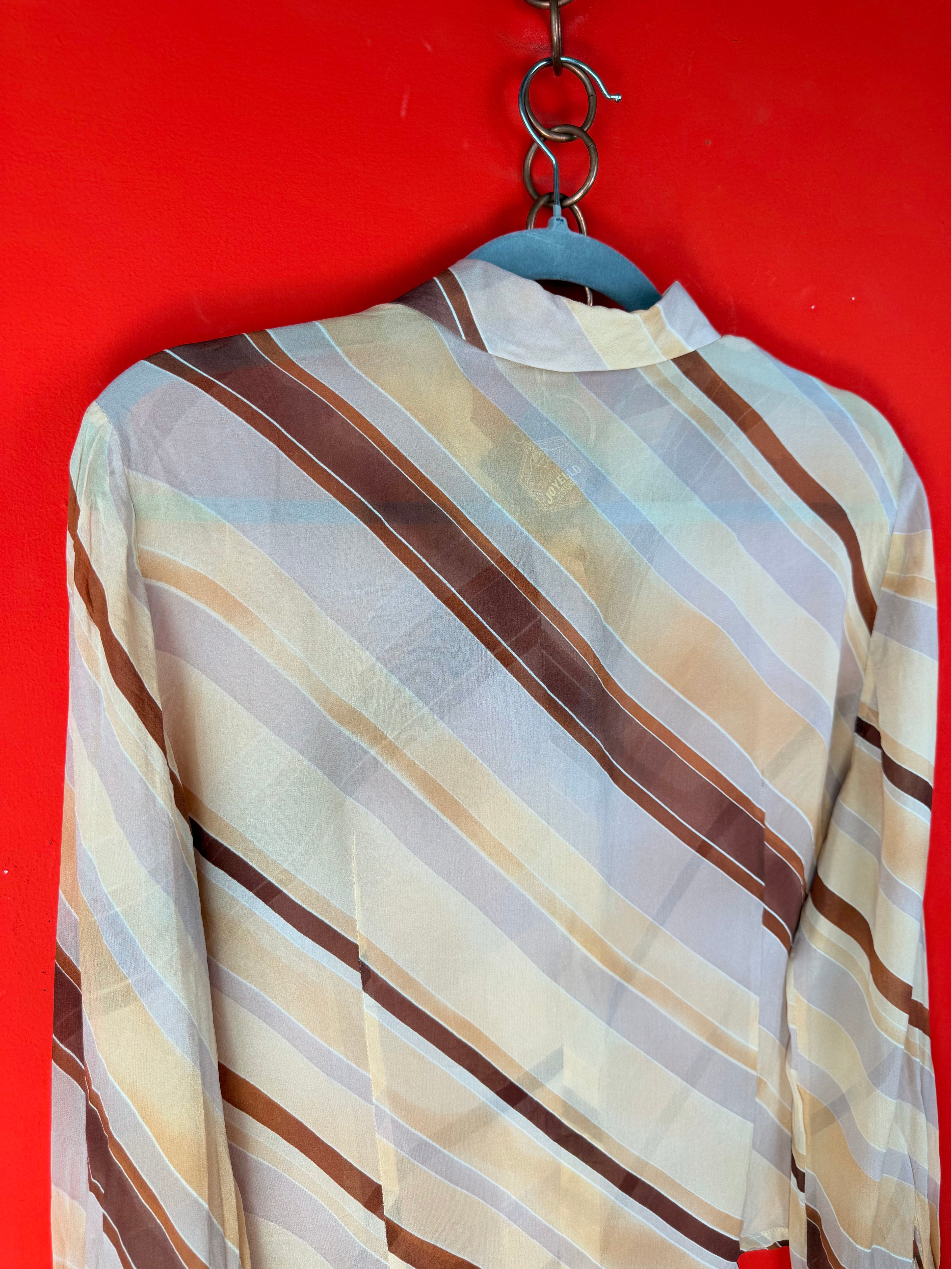 Vintage 100% Silk Striped Blouse – Made in Italy