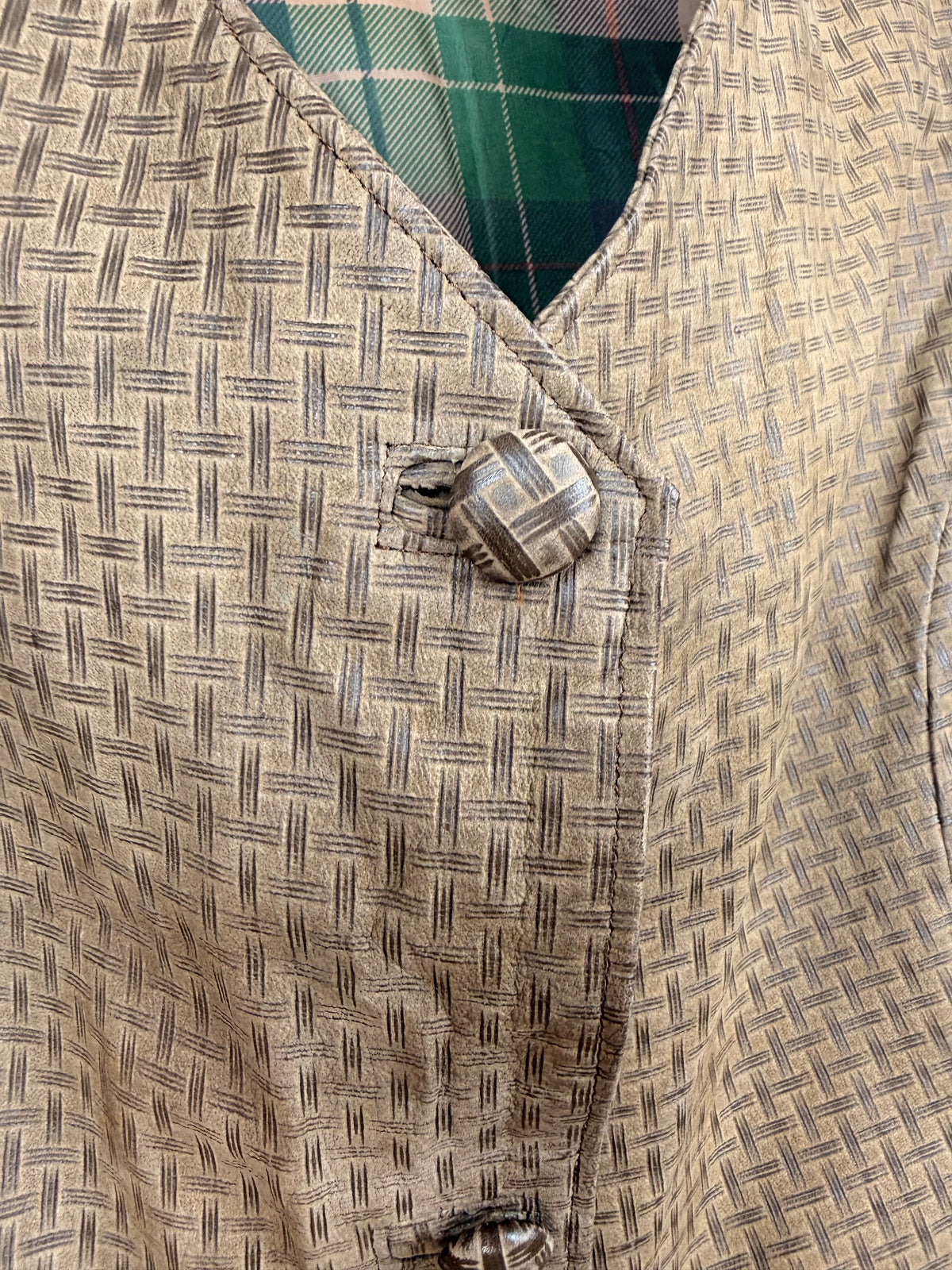 Gilet vintage in vera pelle fantasia geometrica – Made in Italy