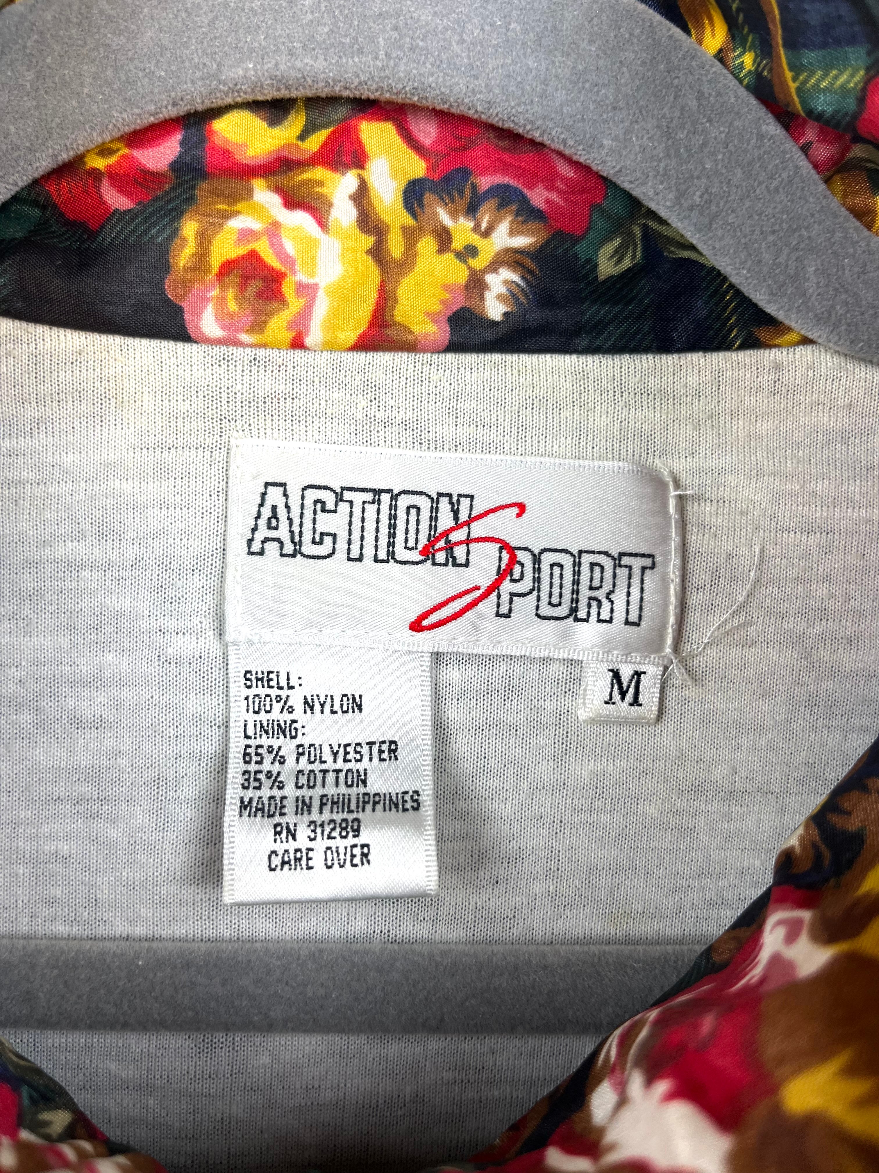 Vintage Patterned Windbreaker Jacket Floral & Tartan Green – Size M