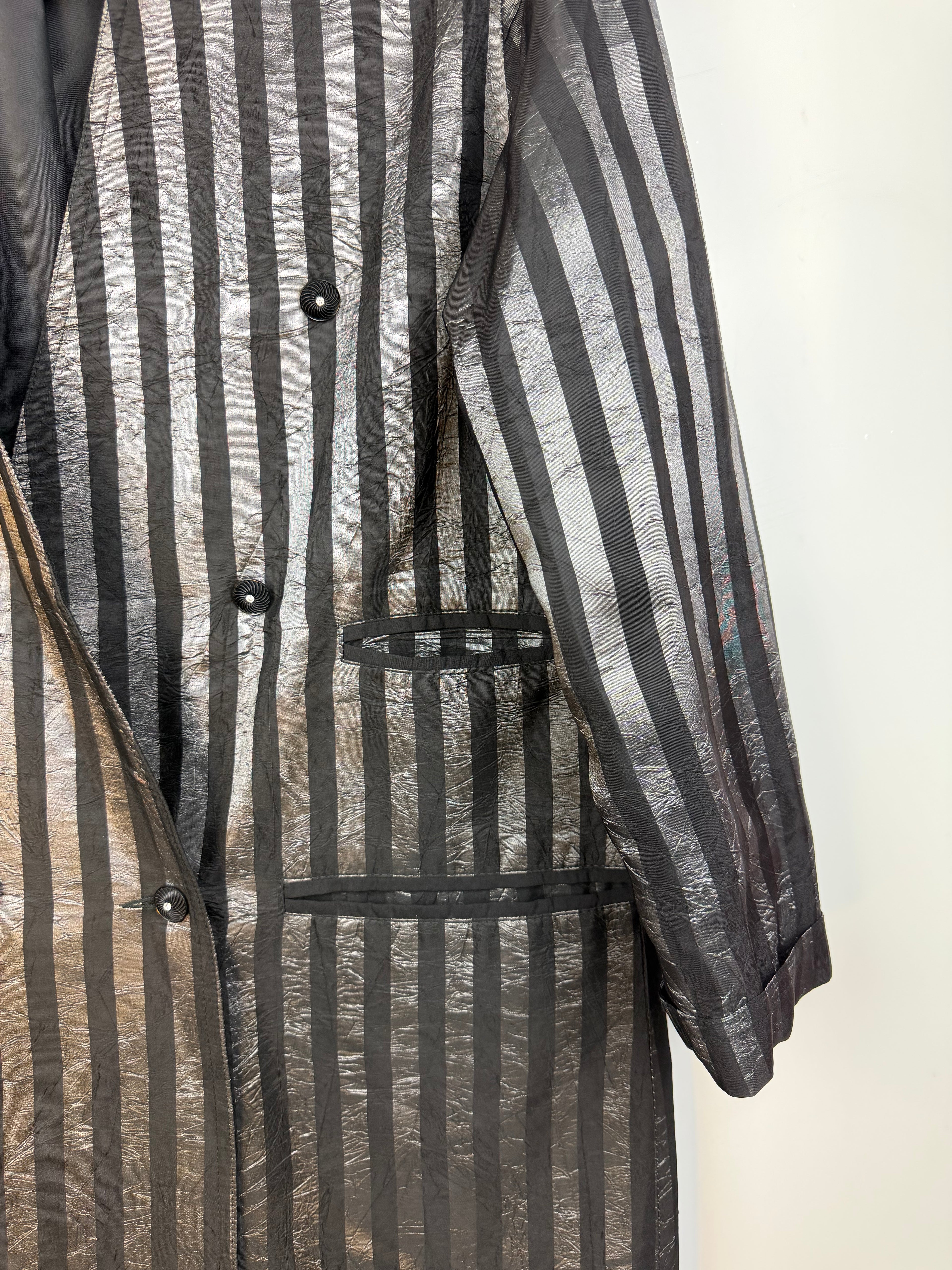 Blazer vintage lungo Wolfgang Kaiser nero a righe lucide in acetato