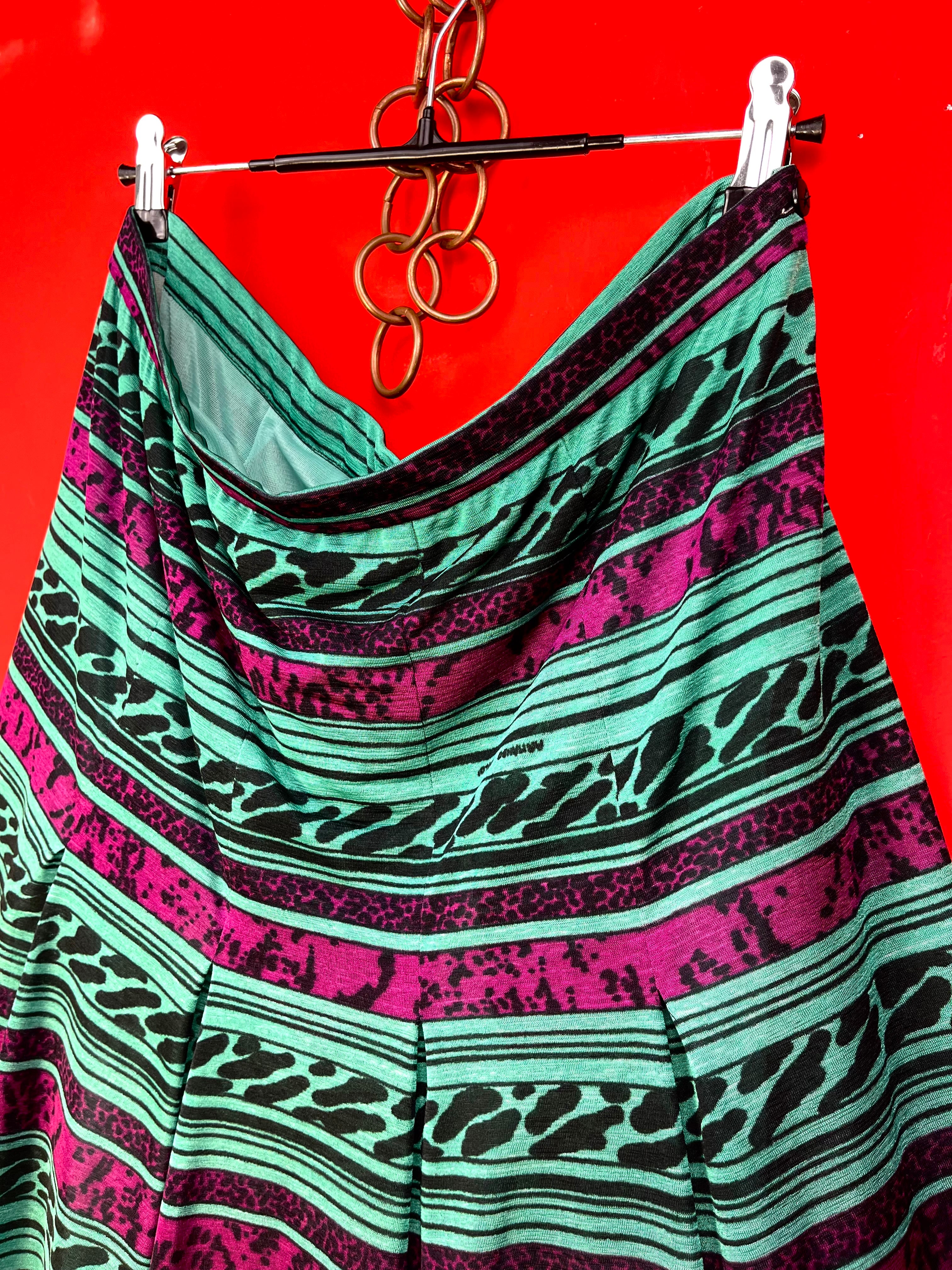 Gonna Vintage Made in Italy Fantasia Verde e Viola