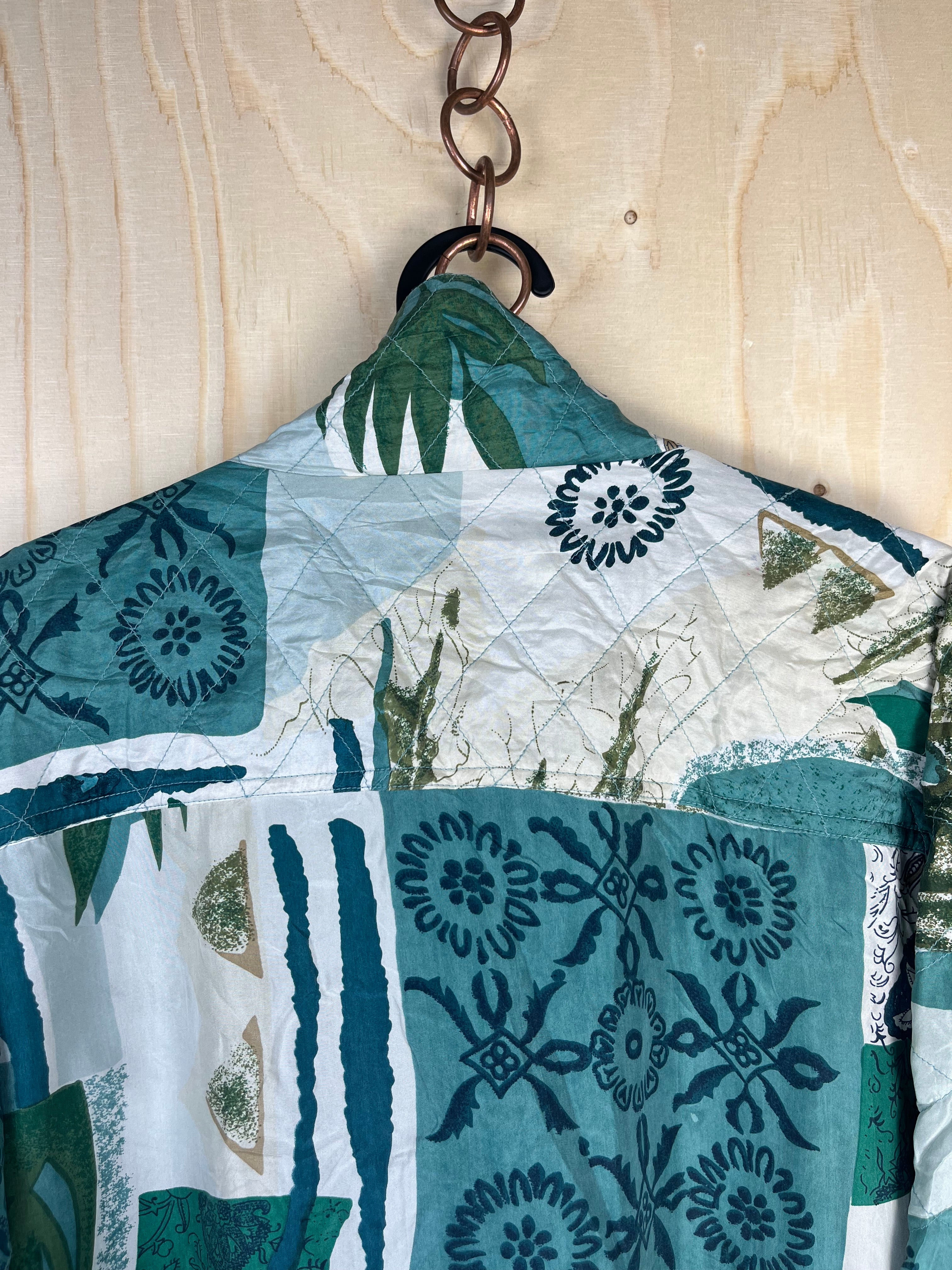 Vintage Silk Patterned Jacket Green Oversize 90s