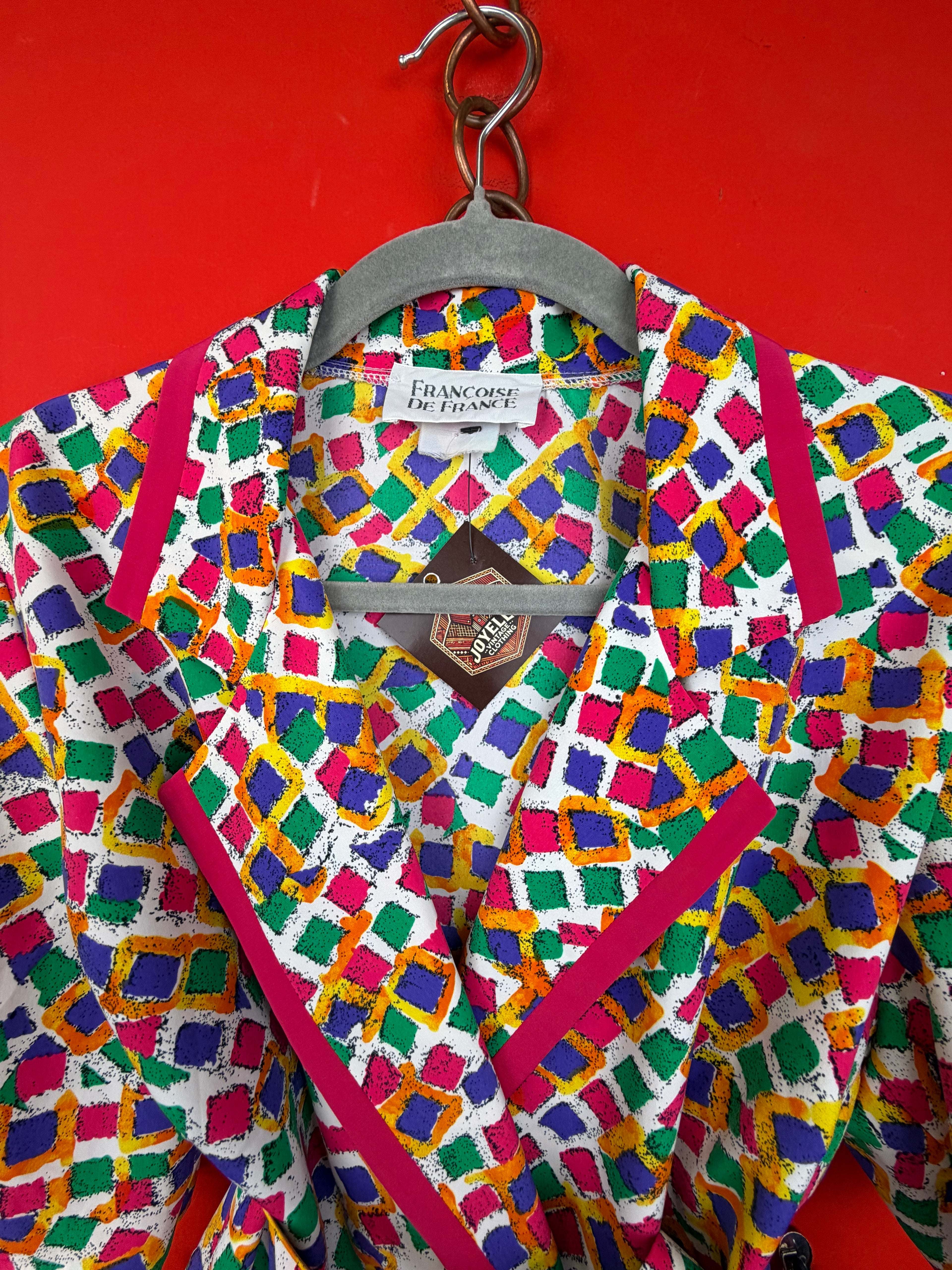 Vintage 80s Geometric Peplum Jacket & Skirt Set