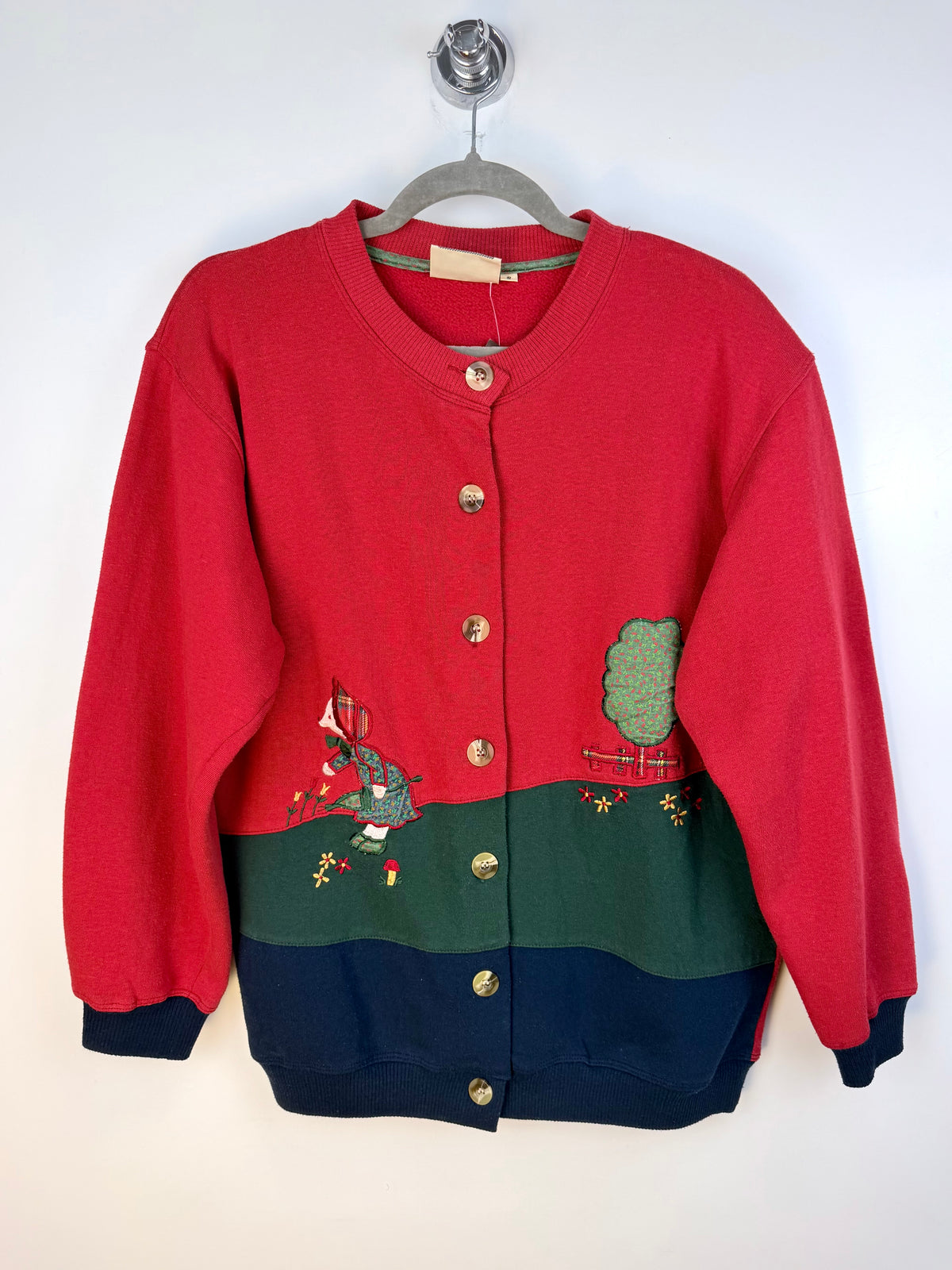 Felpa cardigan vintage con ricami e applicazioni