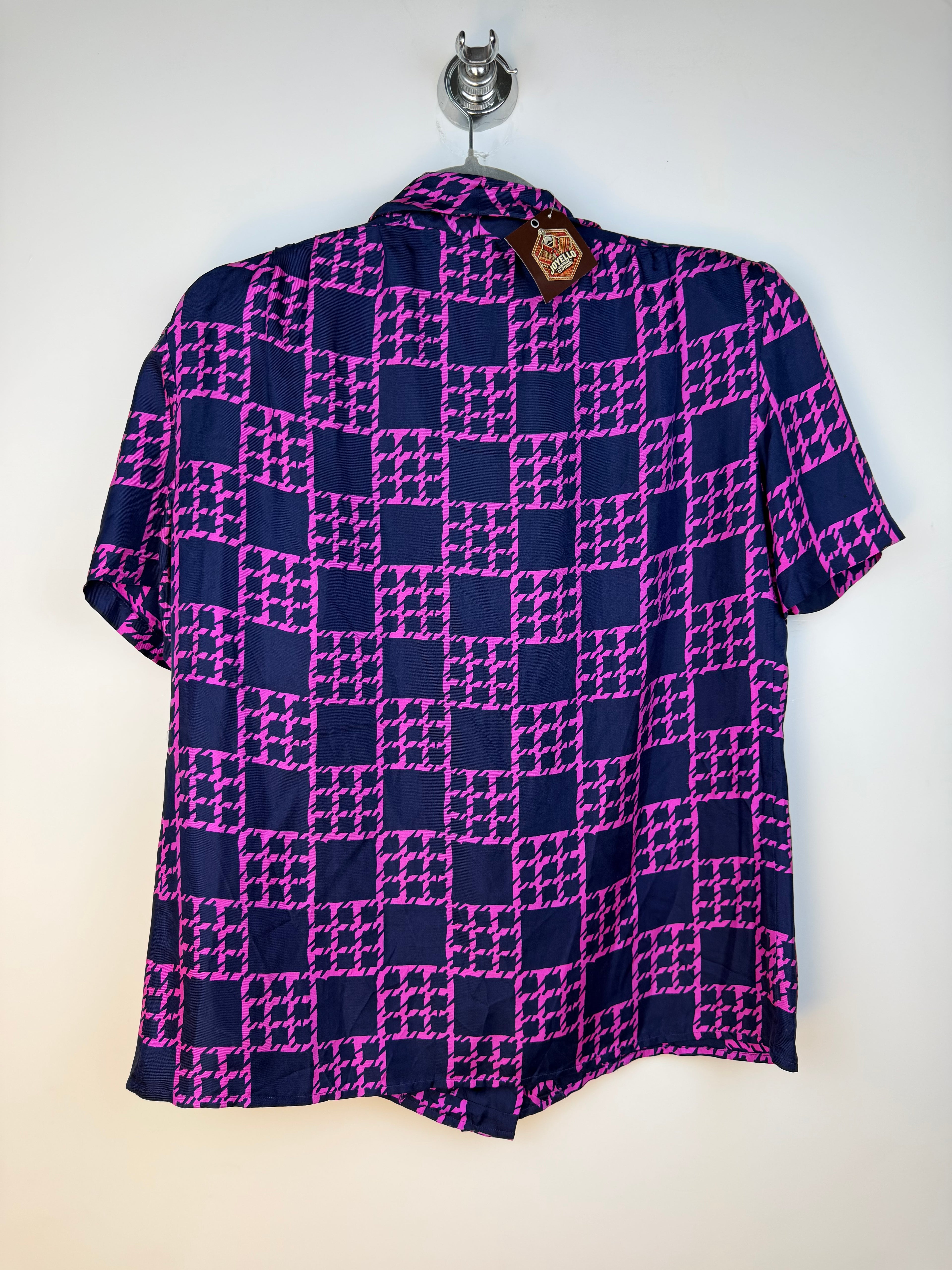 Completo vintage anni ’90 gonna e camicia fantasia viola e fucsia