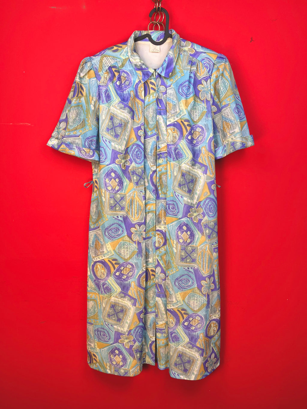 Abito vintage anni ’90 fantasia astratta lilla e azzurro