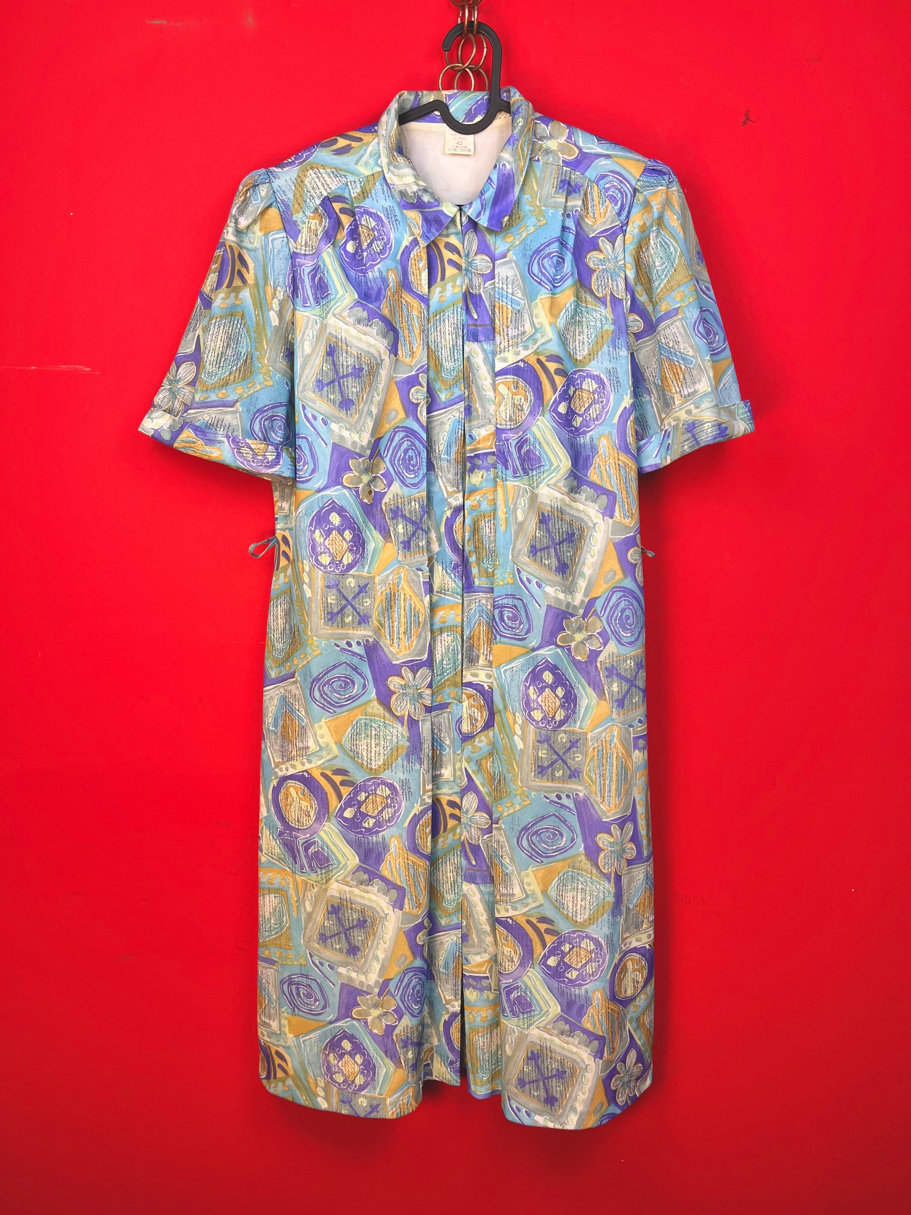 Abito vintage anni ’90 fantasia astratta lilla e azzurro