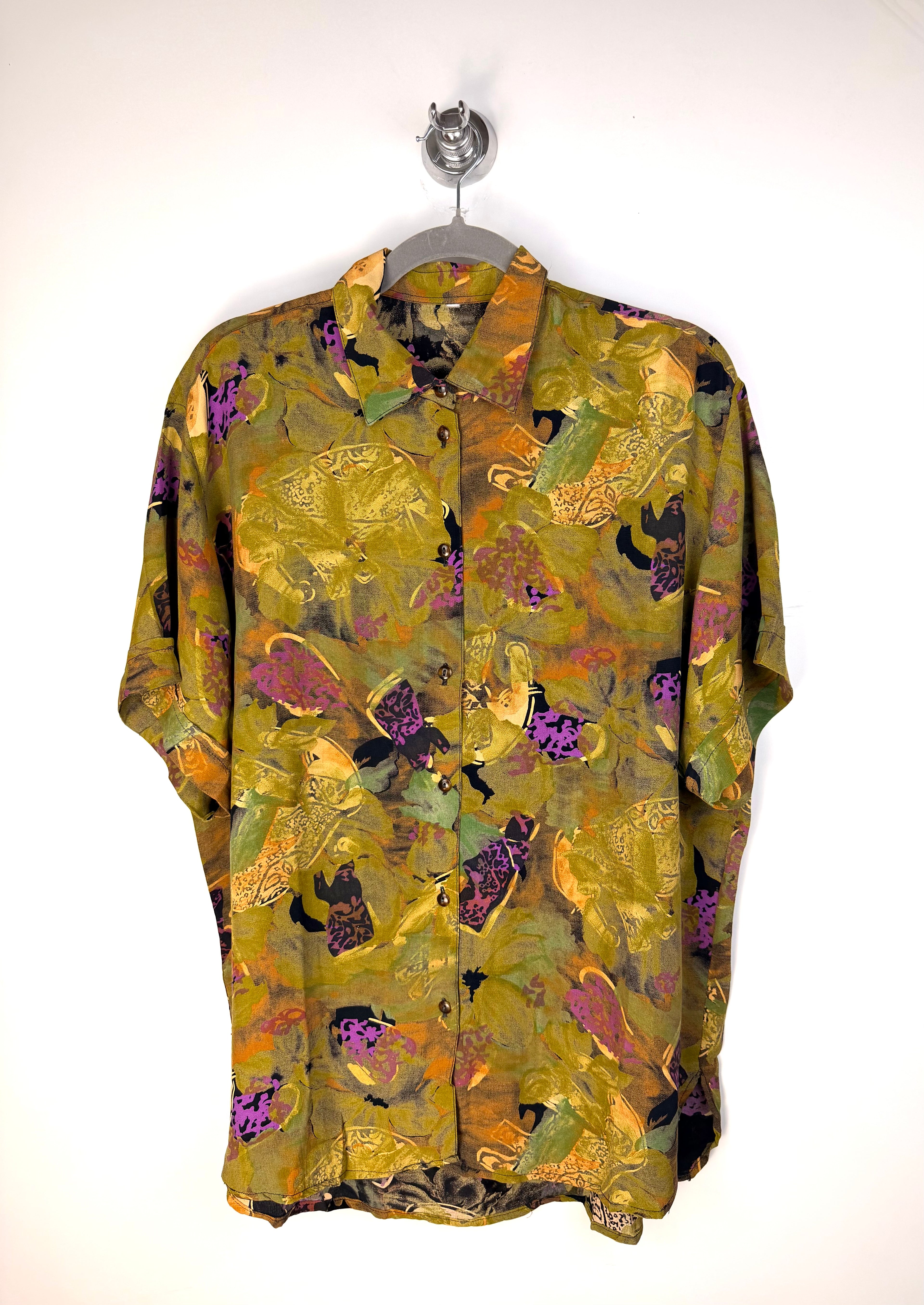 Camicia Vintage Fantasia Astratta Verde e Viola Anni ’90