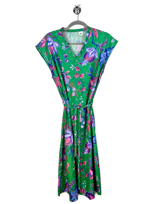 Abito vintage floreale verde con cintura – Midi anni ’90