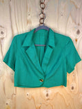 Vintage Linen Cropped Blazer – Emerald Green