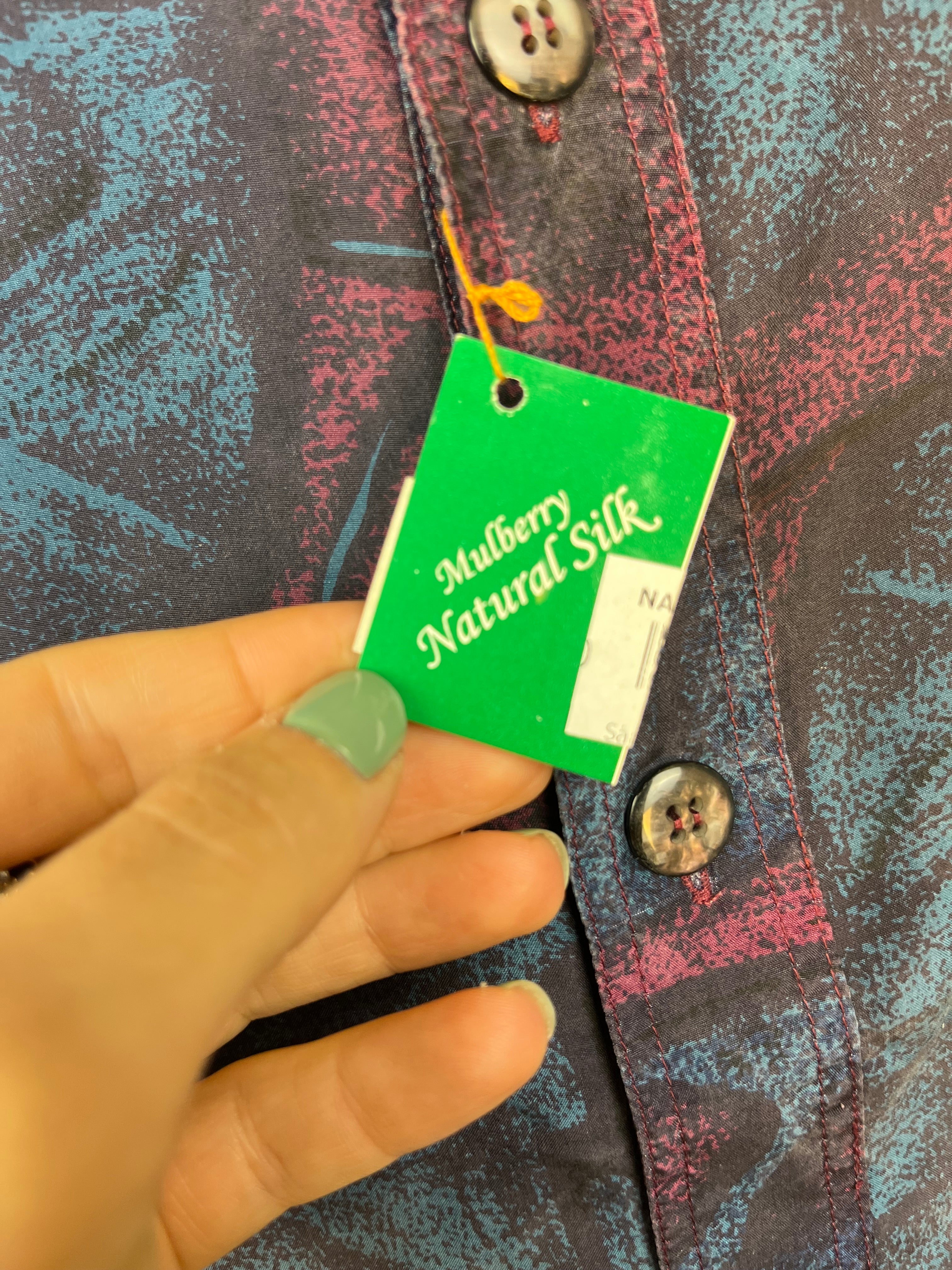 Mulberry Vintage Silk Shirt Blue Purple Pattern