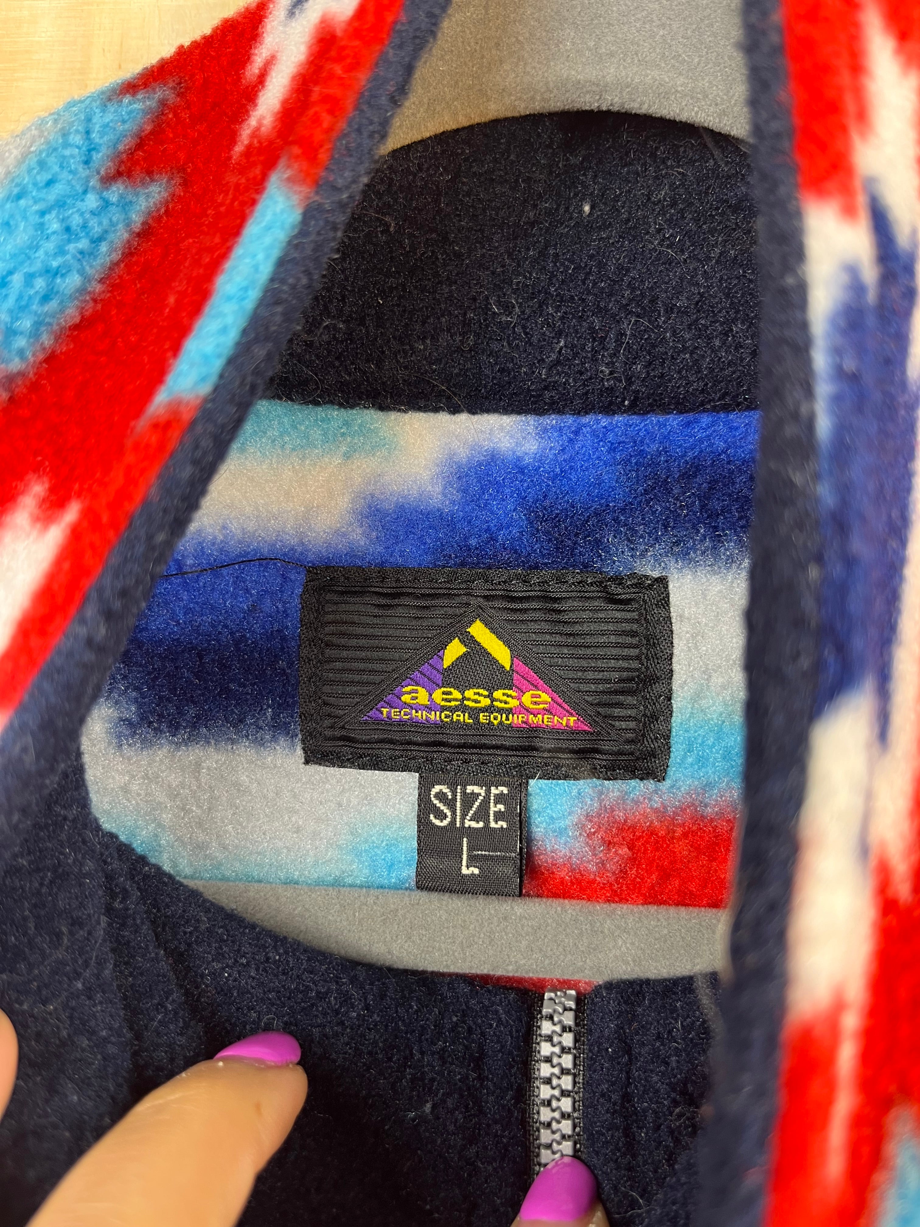 Vintage Fleece Pullover Aesse Multicolor Aztec Pattern Half Zip L