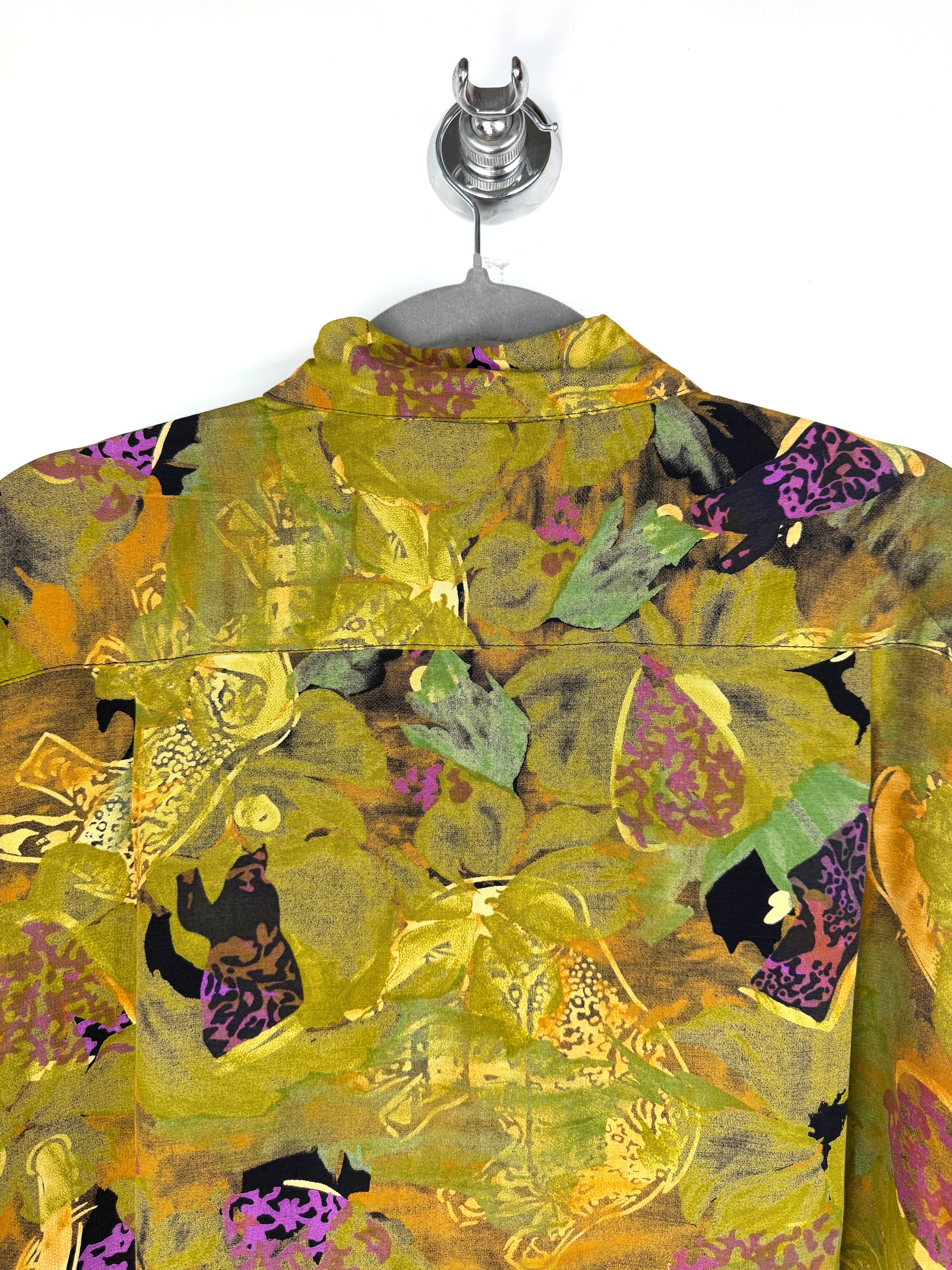 Camicia Vintage Fantasia Astratta Verde e Viola Anni ’90