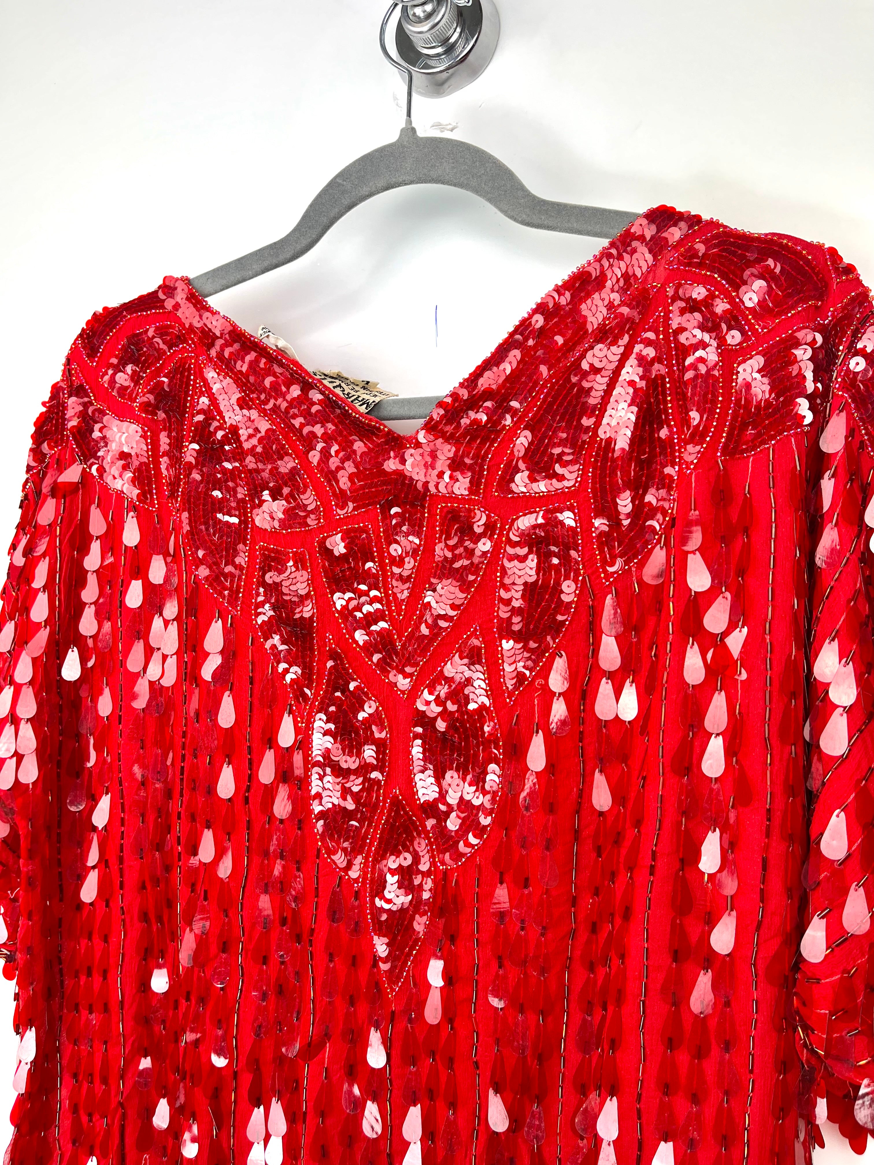 Vintage Red Silk Sequin Top – Marquis by Jean Bernard