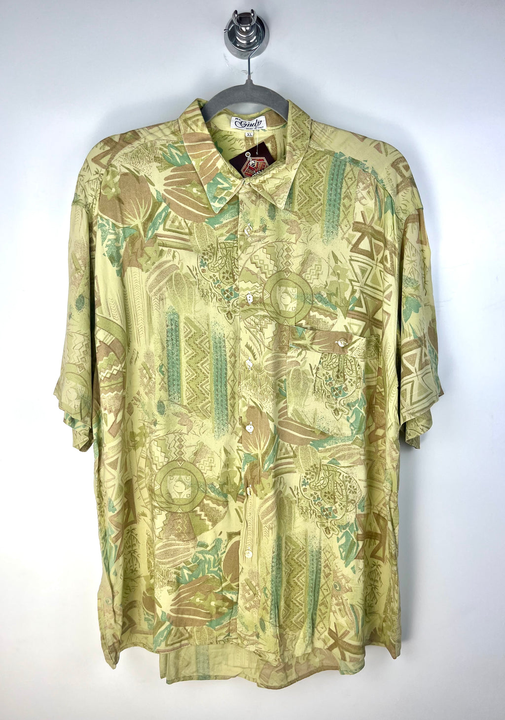Camicia vintage fantasia astratta in viscosa Made in Italy