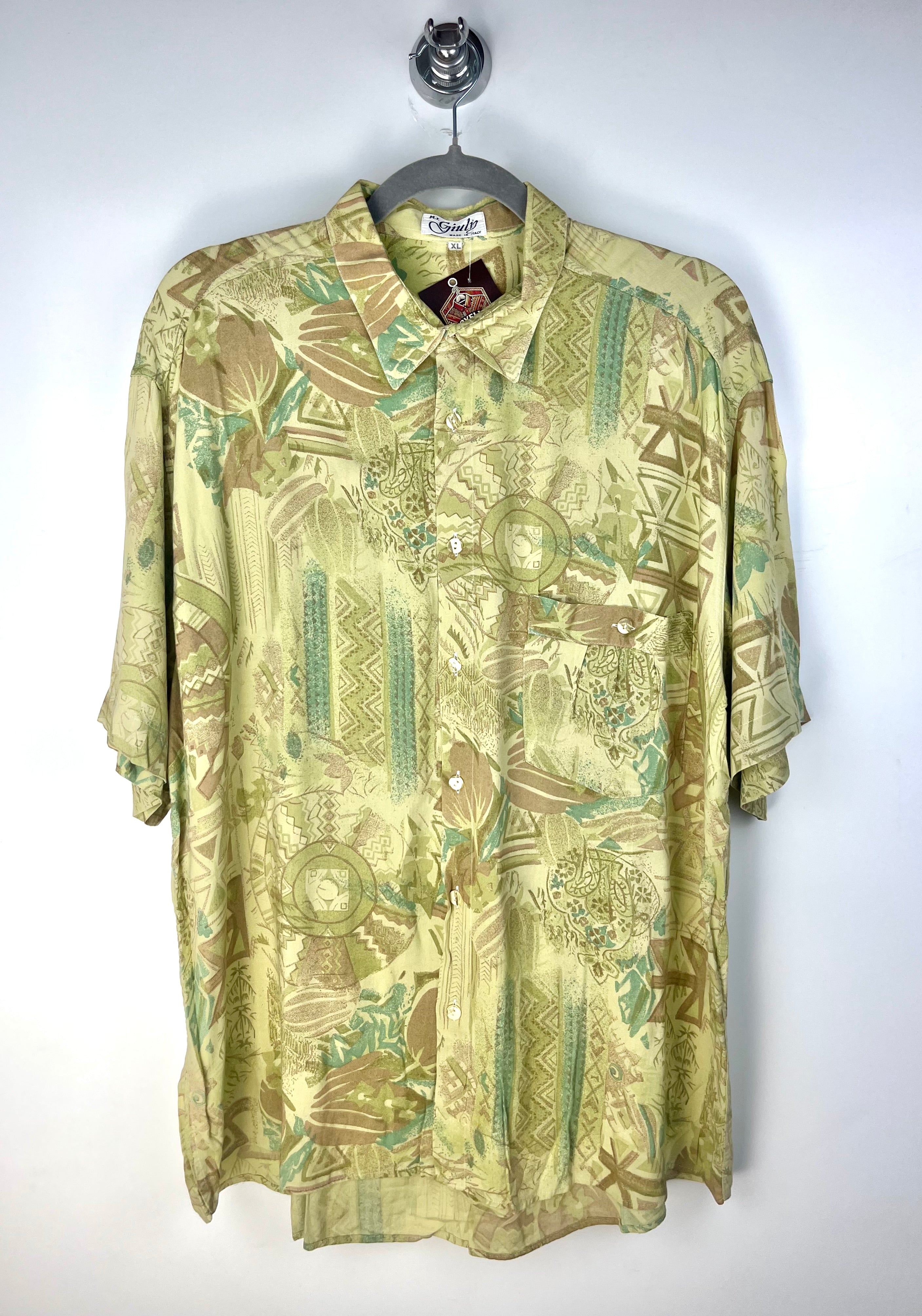 Camicia vintage fantasia astratta in viscosa Made in Italy