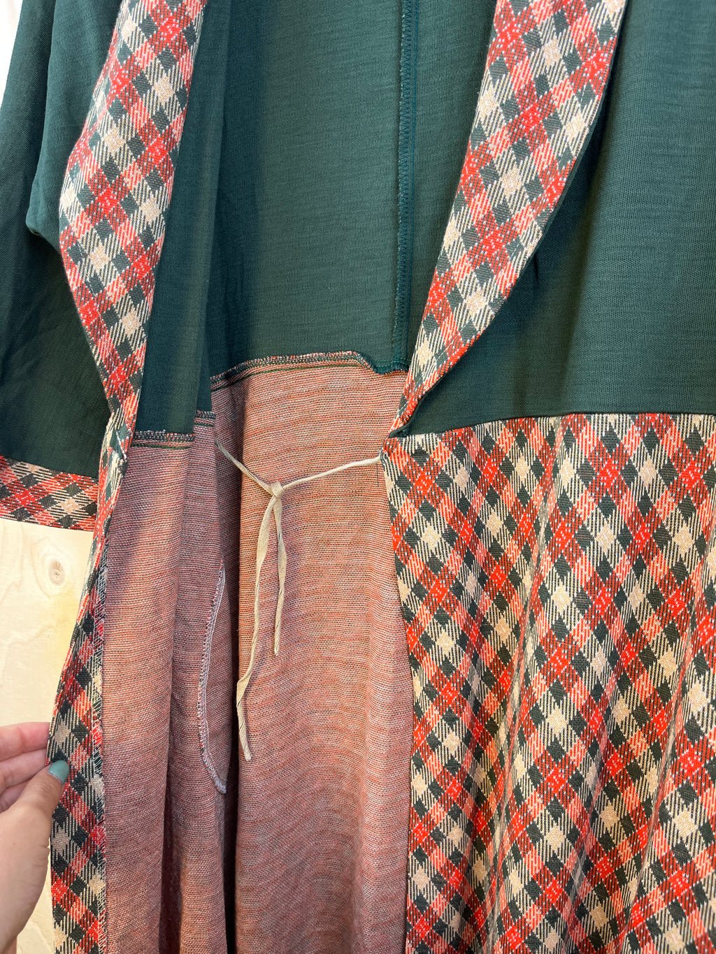 Vintage Wrap Dress Green Top Plaid Skirt Midi Dress
