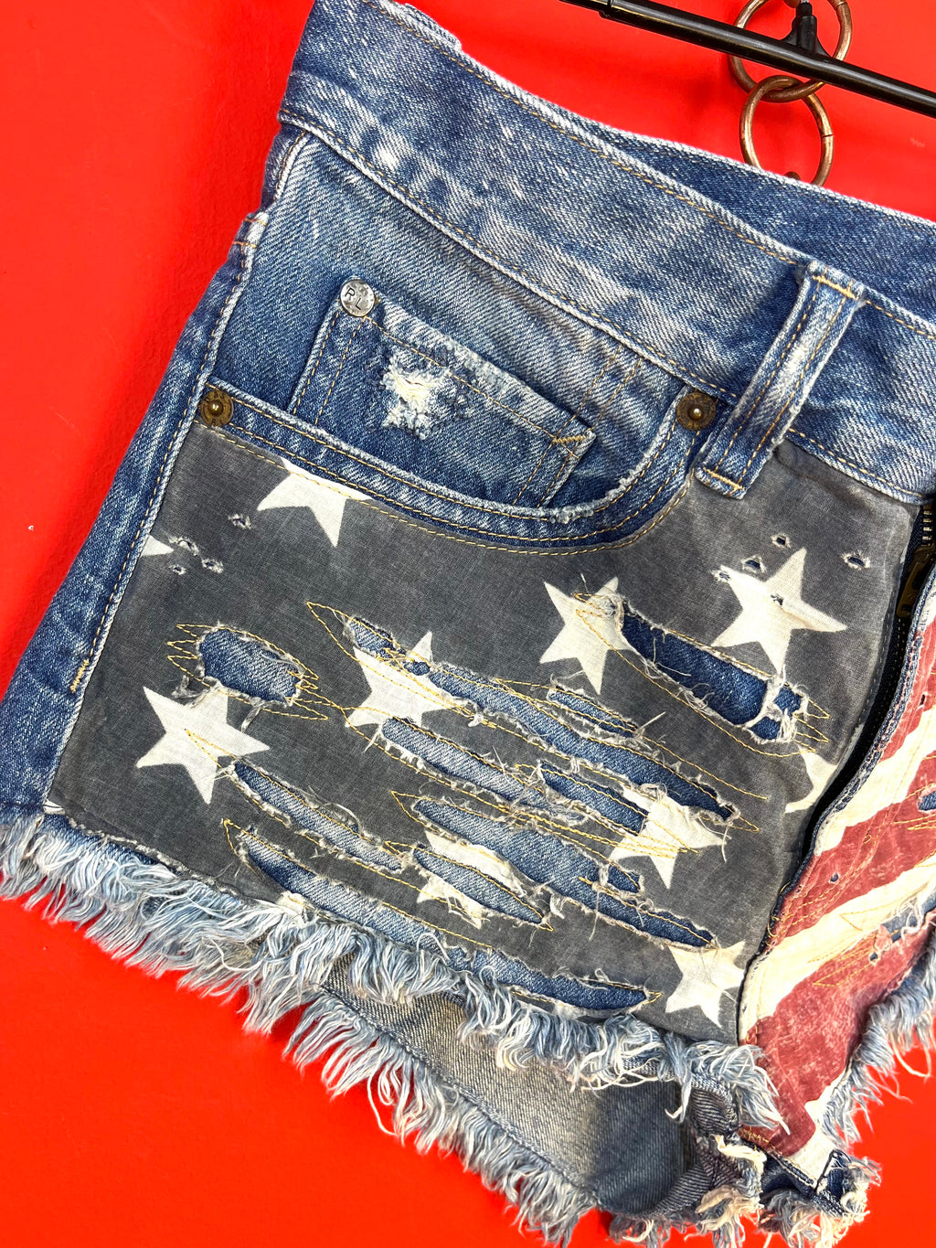 Ralph Lauren Vintage Cut Off USA Flag Denim Shorts