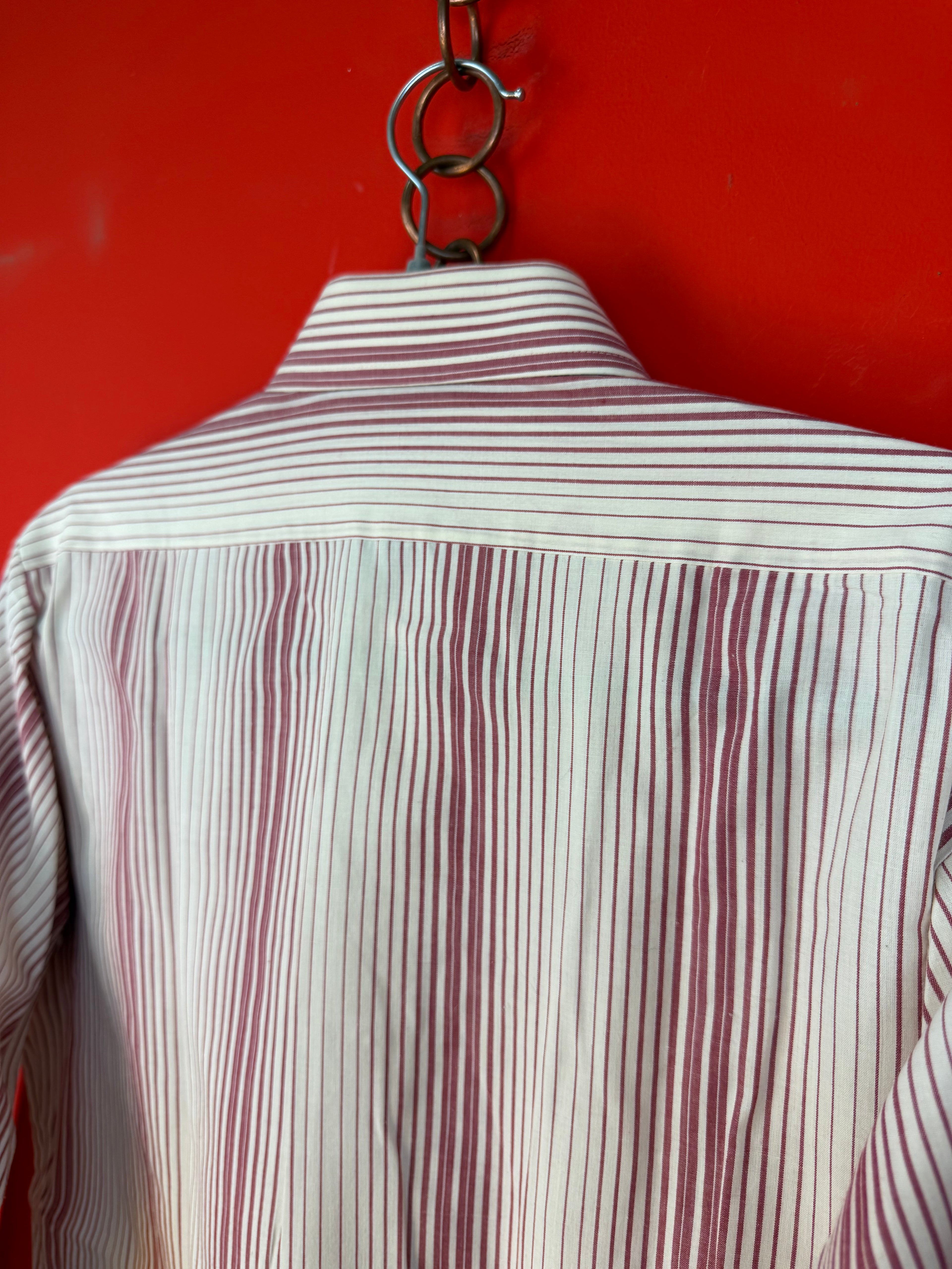 Vintage Camicia Uomo a Righe Bordeaux in Cotone 95% – Taschino Frontale