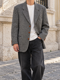 Blazer vintage in tweed grigio in pura lana vergine – Taglia 52