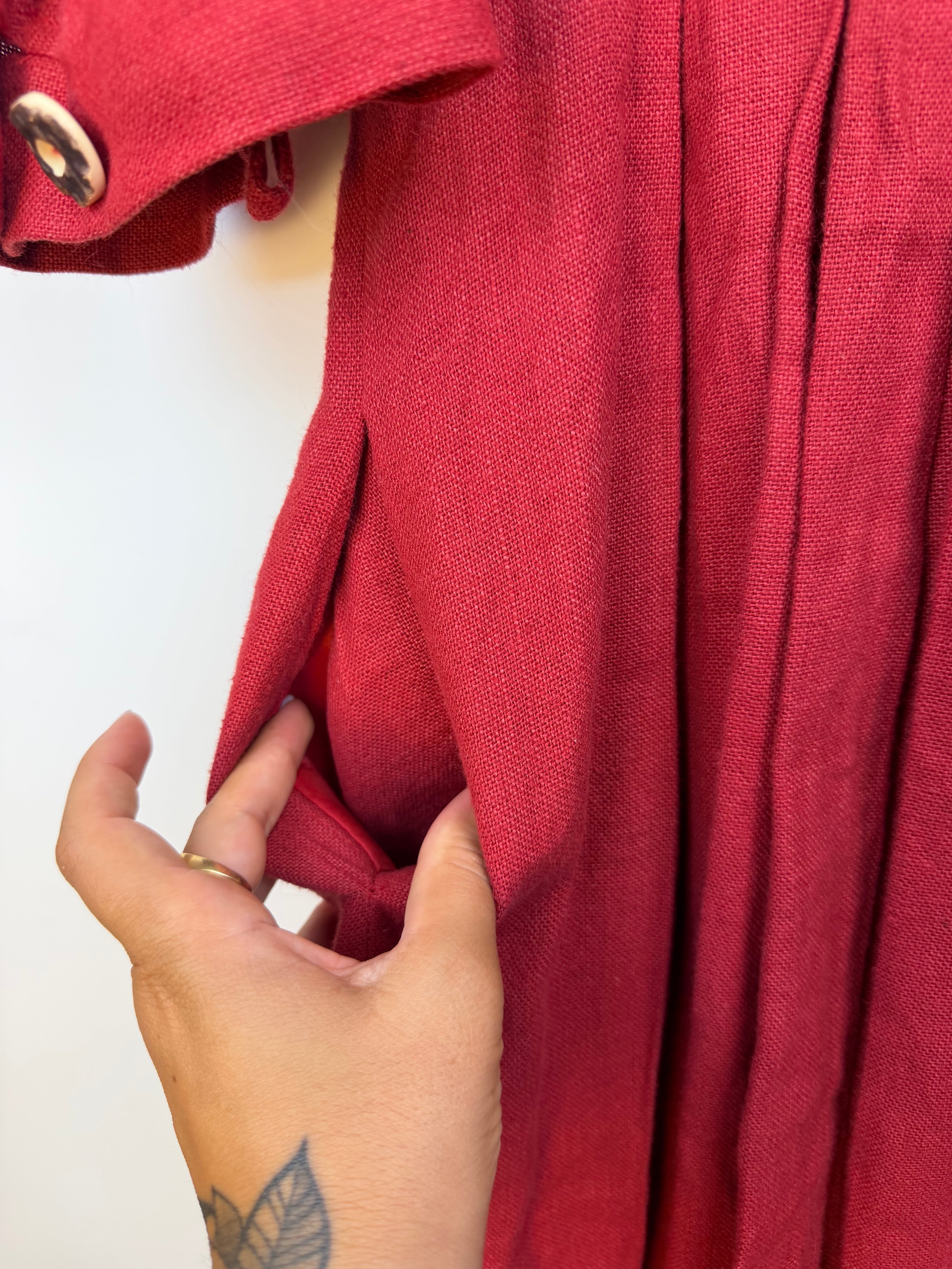 Vintage Austrian Linen Blend Dress by H. Moser – Red & Green Tirolean Maxi Dress
